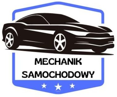Logo Mechanik Samochodowy Czarny samochodów w biało niebiskiej ramce Mechanik Samochodowy
