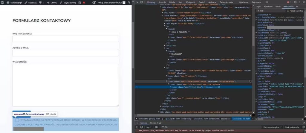 Checkbox wyrażenie zgody na wysłanie oferty Blog CraftedWP