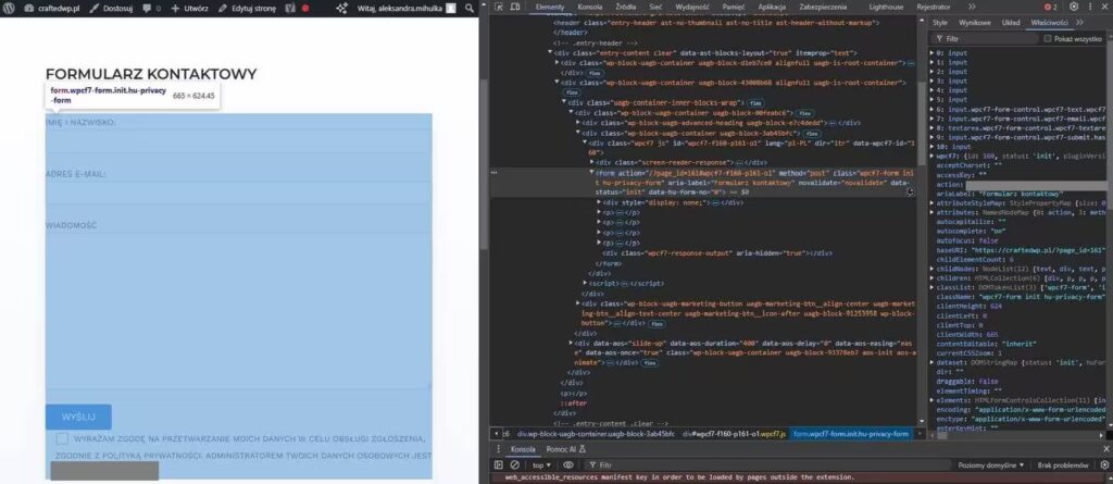 Klasa odpowiedzialna za wygląd formularza Blog CraftedWP