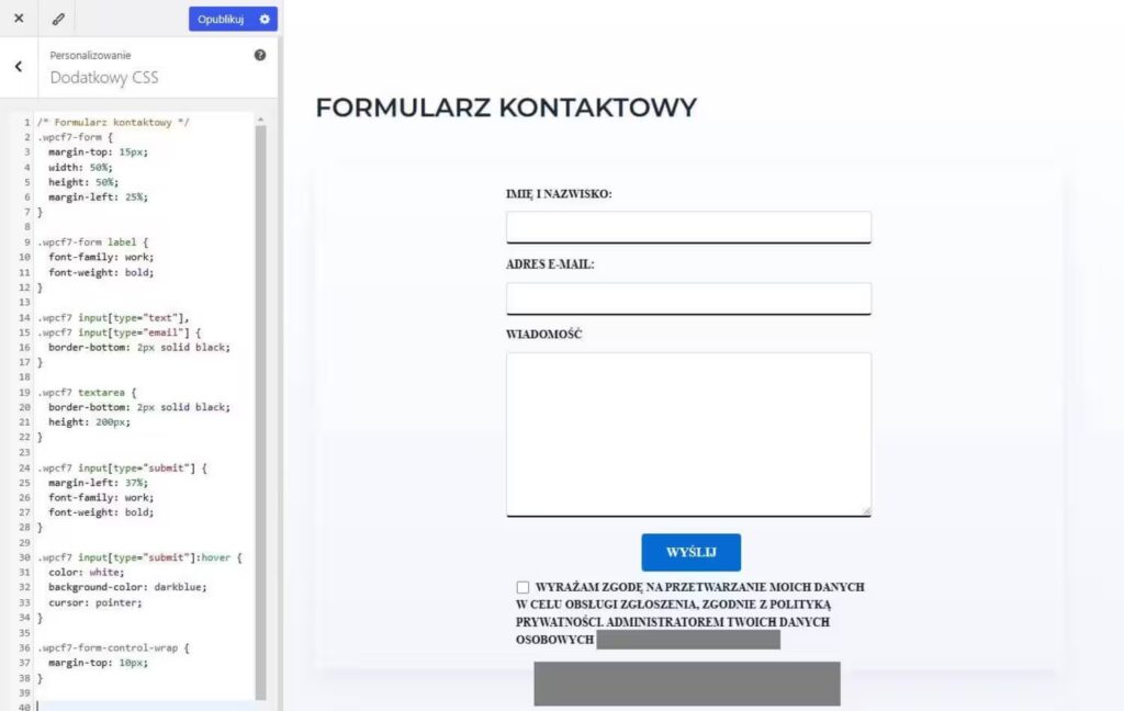 Zmiana wyglądu formularza kodem CSS Blog CraftedWP