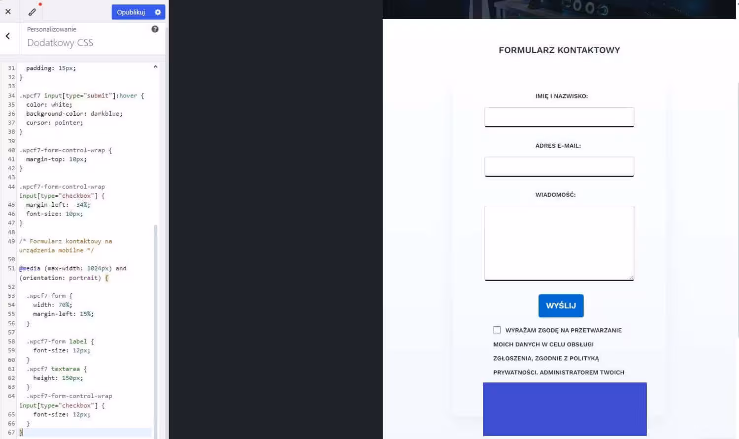 Dostosowanie wyglądu formularza na tablecie Blog CraftedWP