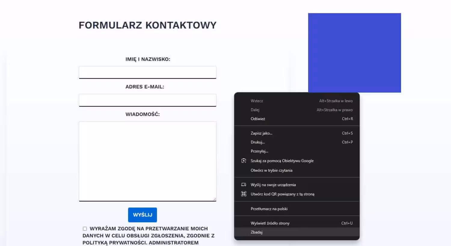 Przejście do narzędzia developerskiego przeglądarki Blog CraftedWP