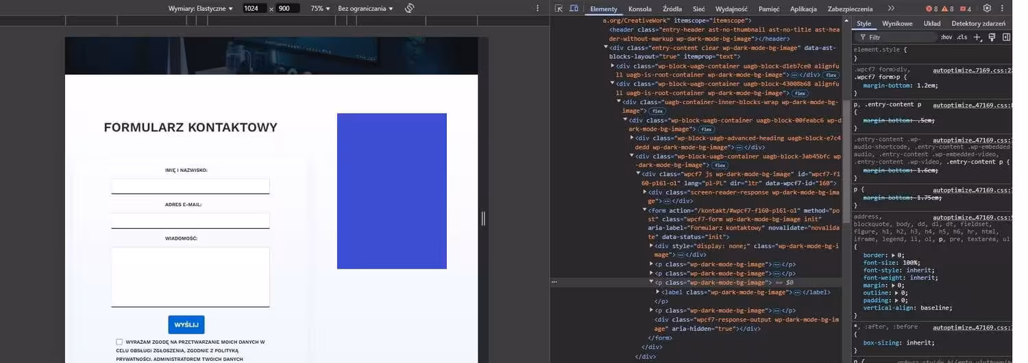 Sprawdzenie wyglądu formularza w narzędziu deweloperskim Blog CraftedWP