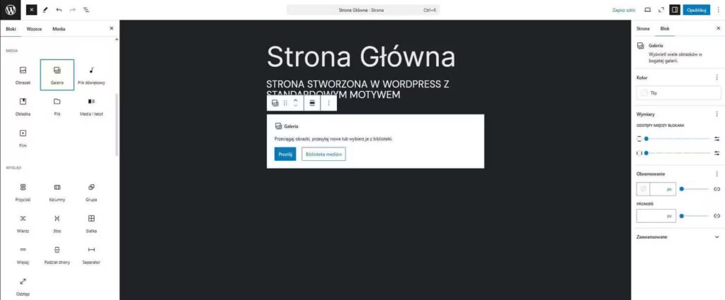 Dodanie galerii zdjęć na stronie WordPress Blog CraftedWP