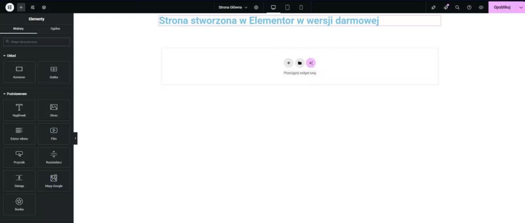 Dodanie nagłówka na stronę WordPress Elementor Blog CraftedWP