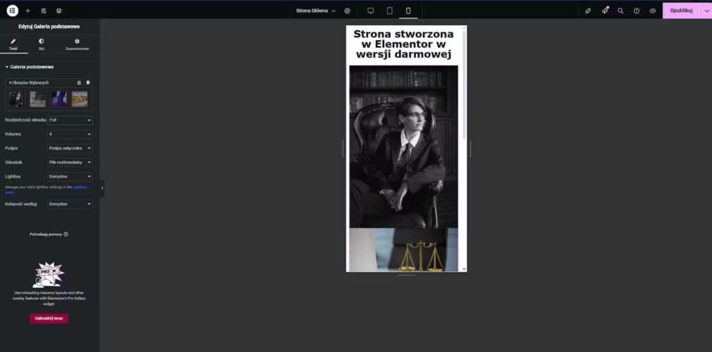 Galeria WordPress Elementor widok na smartfonie Blog CraftedWP