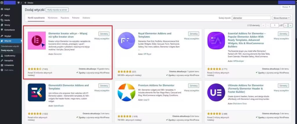 Instalacja WordPress Elementor Blog CraftedWP