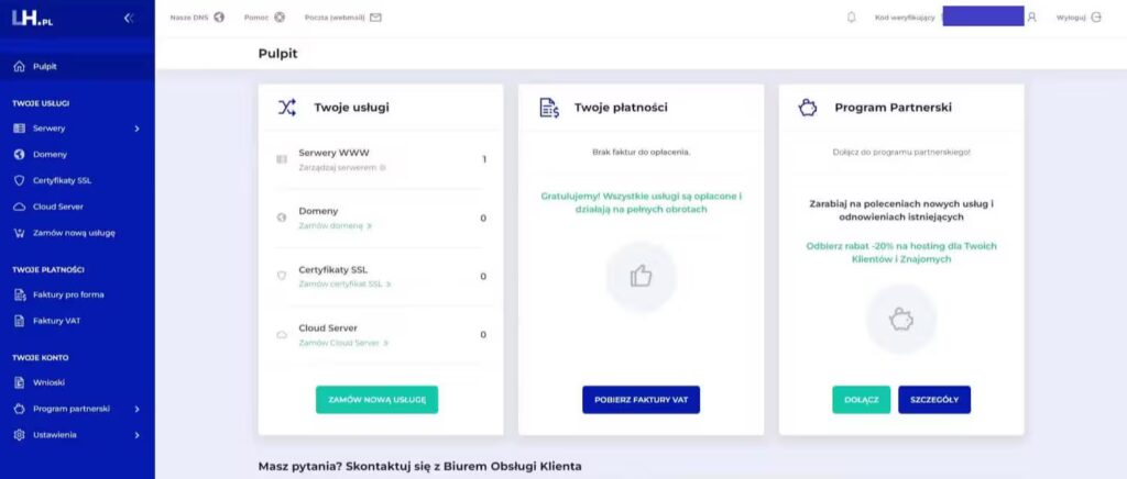 Konto osoby uprawionej do serwera panel klienta LH PL Blog CraftedWP