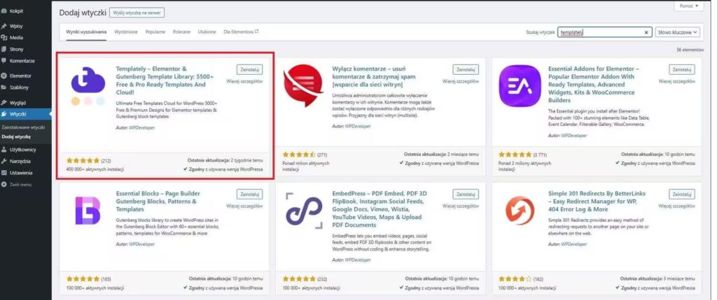 Menu WordPress Elementor dodanie przez wtyczkę Blog CraftedWP