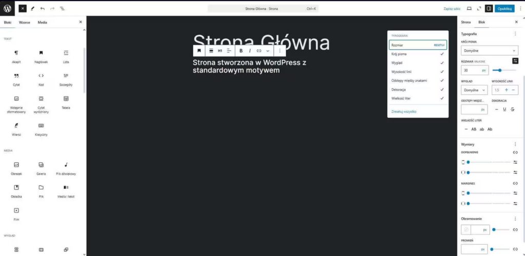 Stylizacja typografii na stronie w WordPress Blog CraftedWP