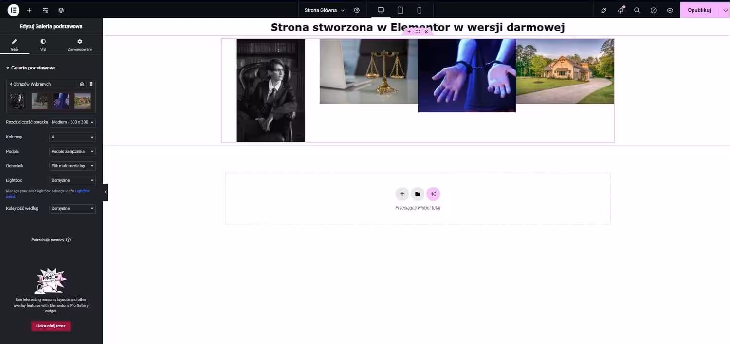 Ułożenie zdjęć w galerii WordPress Elementor Blog CraftedWP