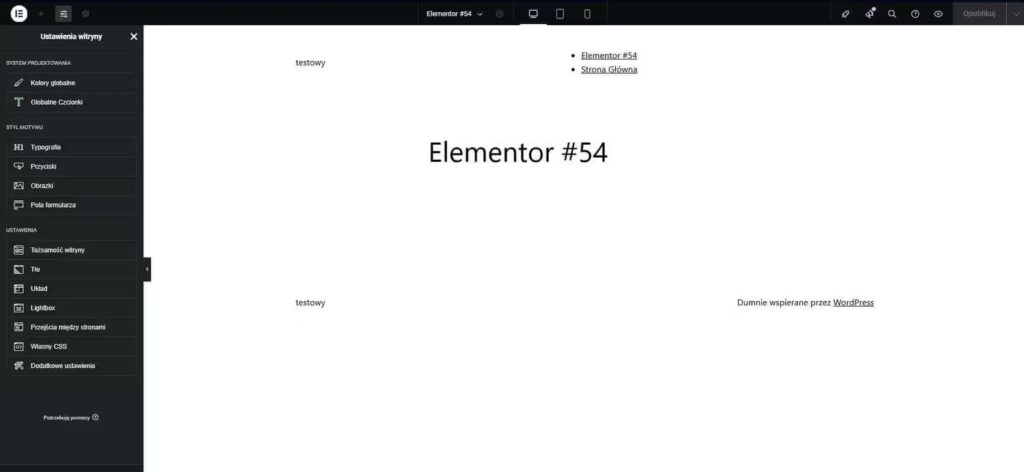 Ustawienia globalne Elementor Blog CraftedWP