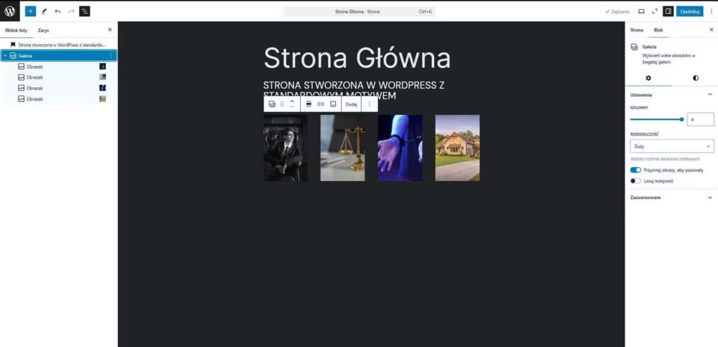 Ustawienie czterech kolumn ze zdjęciami Blog CraftedWP