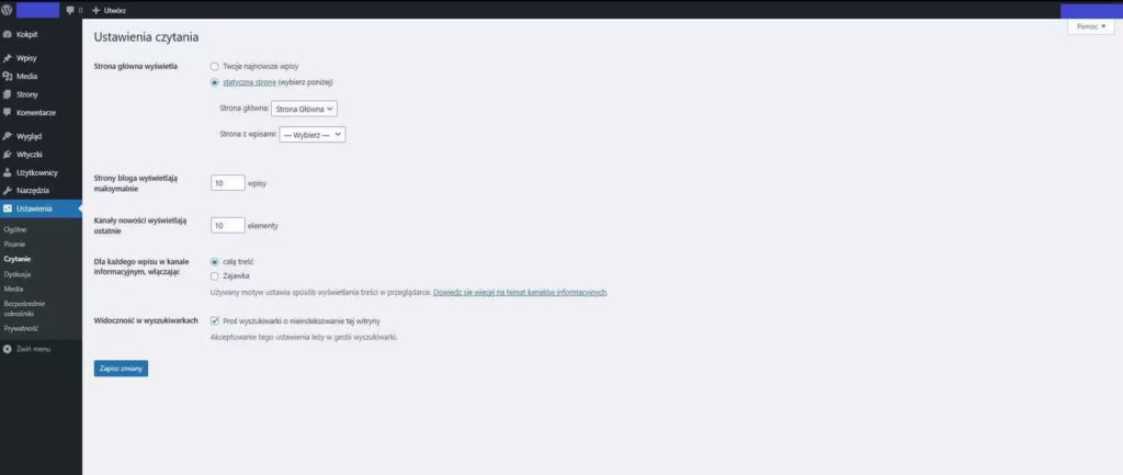 Ustawienie strony WordPress Blog CraftedWP