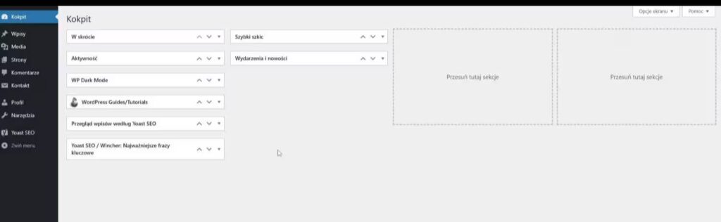 Widok kokpitu WordPress przy roli Redaktora Blog CraftedWP