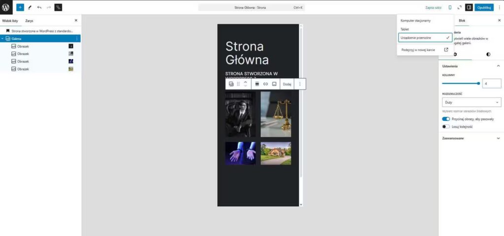 Wygląd galerii na smartfonie Blog CraftedWP