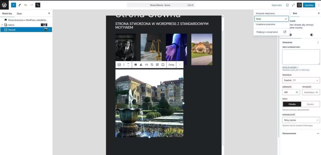 Zmiana wielkości zdjęcia widok na tablecie Blog CraftedWP