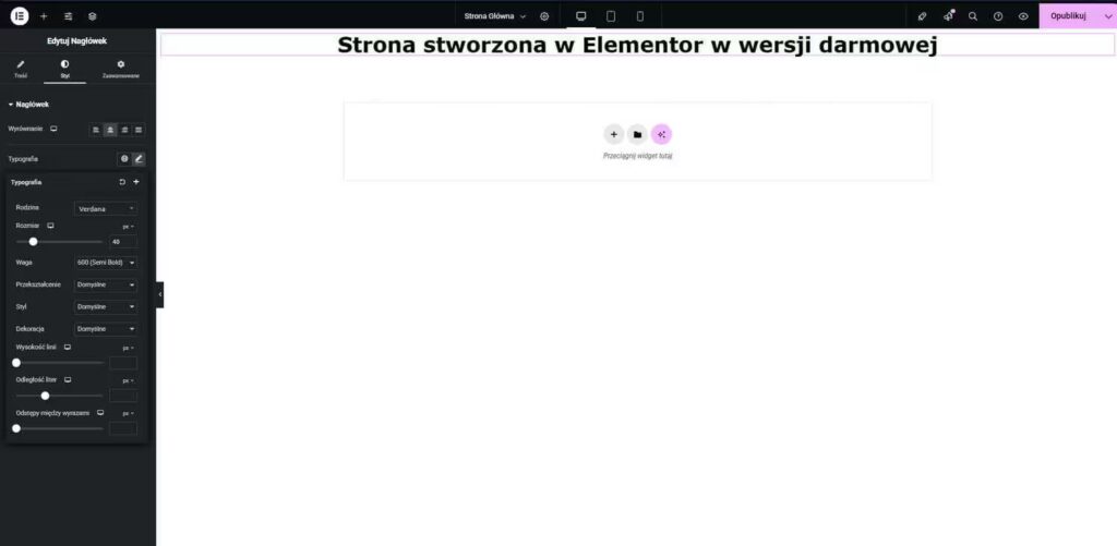 Zmiana wyglądu nagłówka WordPress Elementor efekt końcowy Blog CraftedWP