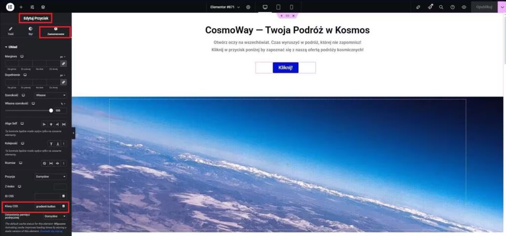 Animowany przycisk WordPress Elementor dodanie klasy CSS Blog CraftedWP