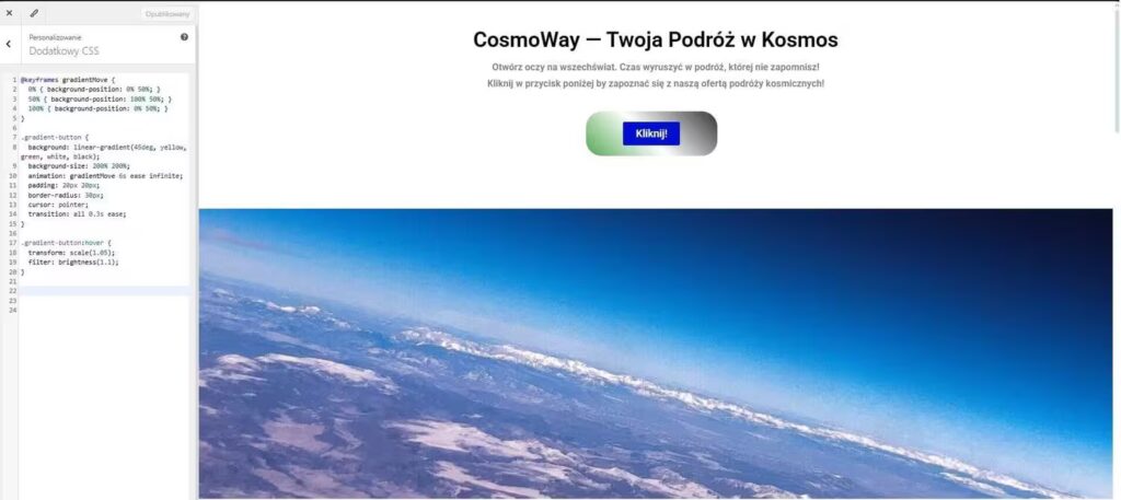 Animowany przycisk WordPress Elementor wygląd przycisku kod CSS Blog CraftedWP