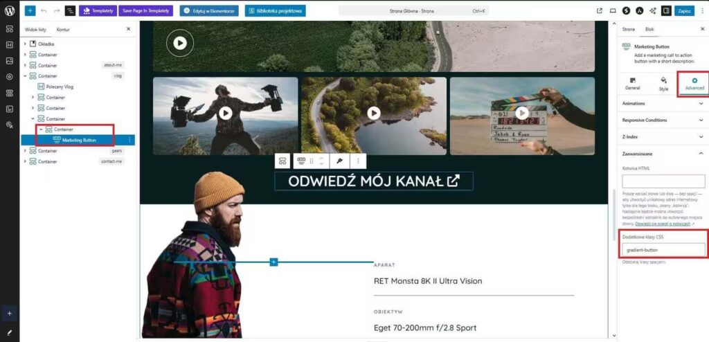 Dodanie klasy CSS na przycisk Blog CraftedWP