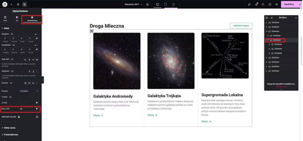 Efekt Tilt WordPress Elementor dodanie klasy Blog CraftedWP