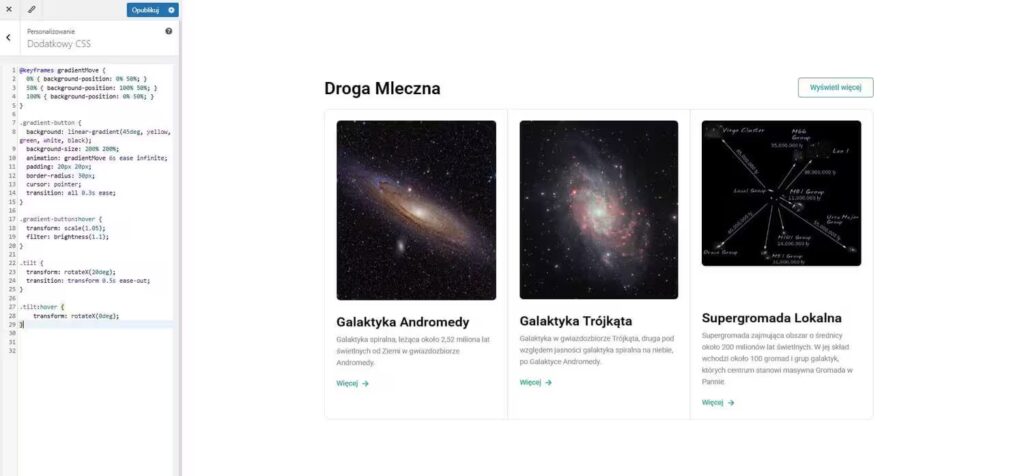Efekt Tilt WordPress Elementor kod CSS Blog CraftedWP