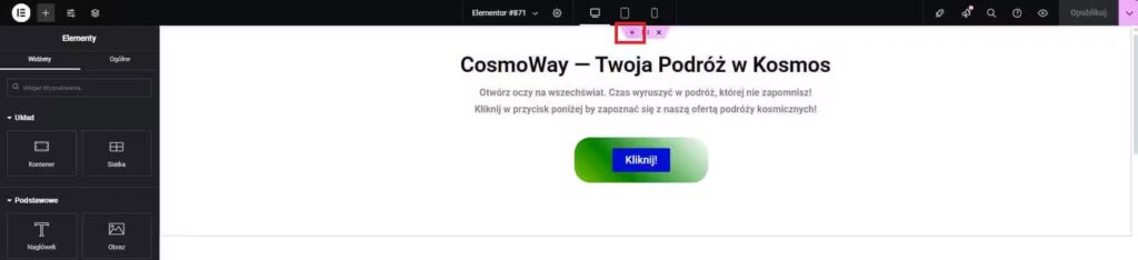 Efekt paralaksy WordPress Elementor dodanie kontenera Blog CraftedWP