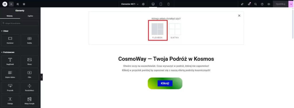 Efekt paralaksy WordPress Elementor układ flexbox Blog CraftedWP
