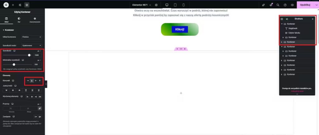 Efekt paralaksy WordPress Elementor ustawienia kontenera Blog CraftedWP
