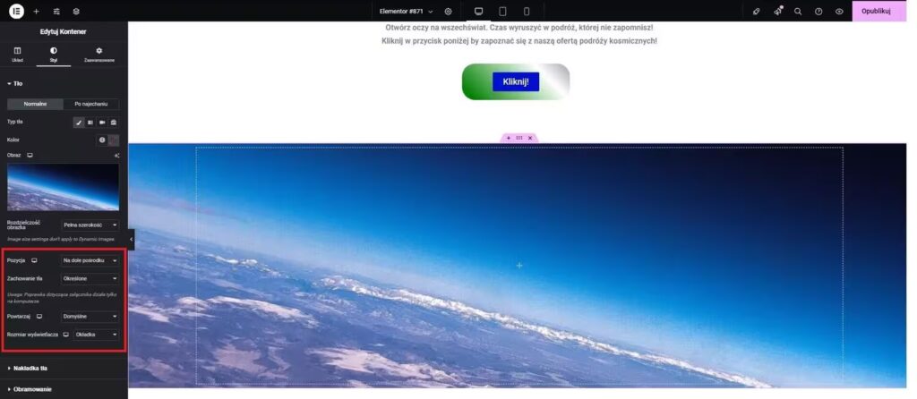 Efekt paralaksy WordPress Elementor ustawienie paralaksy Blog CraftedWP