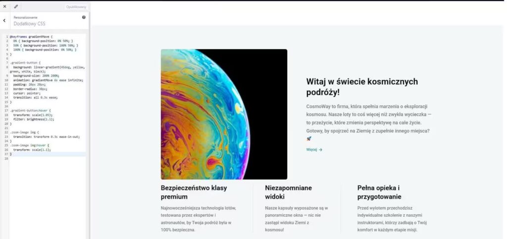 Efekt przybliżenia zdjęcia WordPress Elementor kod CSS Blog CraftedWP