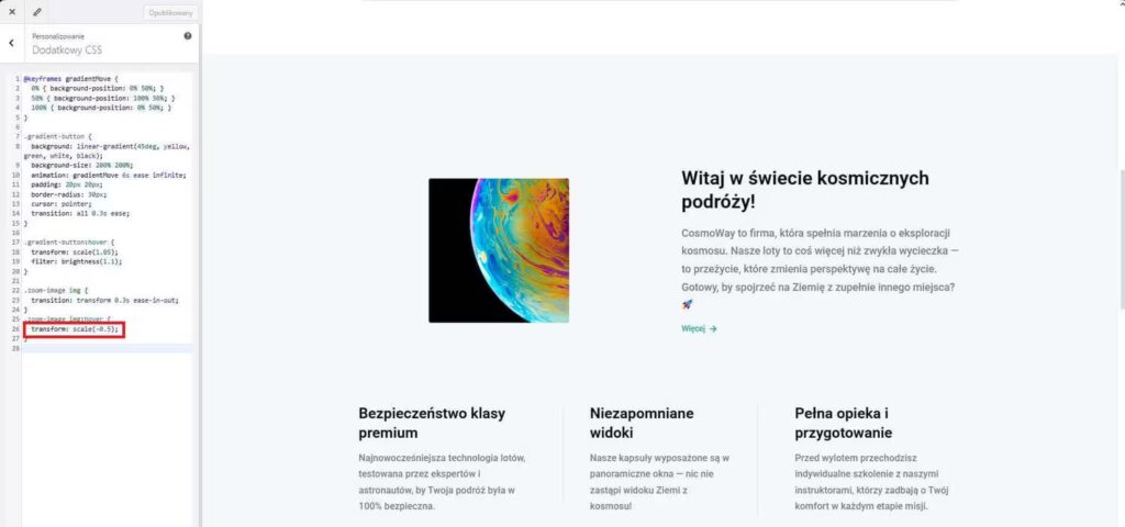 Efekt przybliżenia zdjęcia WordPress Elementor oddalenie zdjęcia Blog CraftedWP
