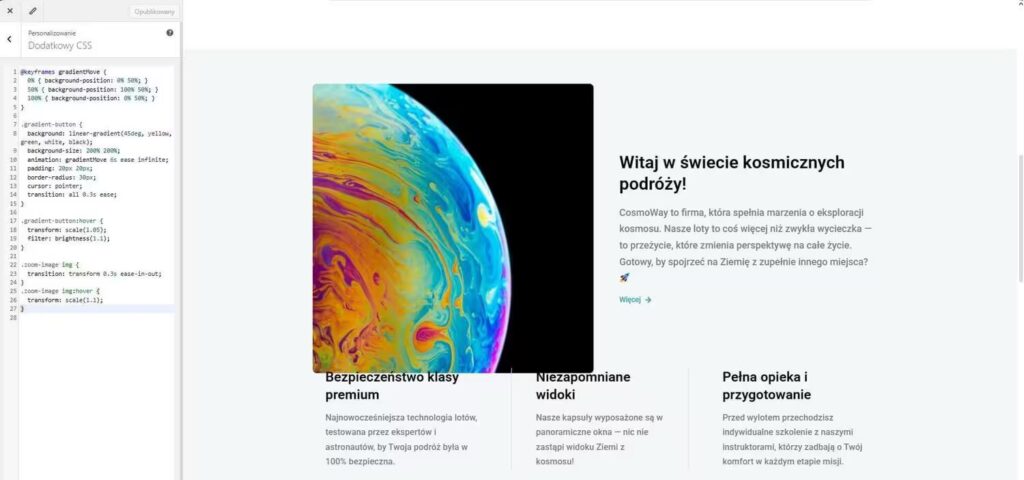 Efekt przybliżenia zdjęcia WordPress Elementor podgląd efektu Blog CraftedWP