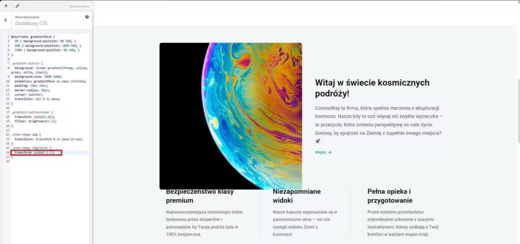 Efekt przybliżenia zdjęcia WordPress Elementor wartość ujemna Blog CraftedWP