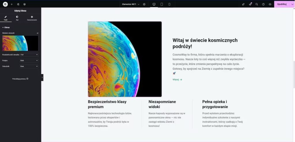 Efekt przybliżenia zdjęcia WordPress Elementor zaznaczenie zdjecia Blog CraftedWP