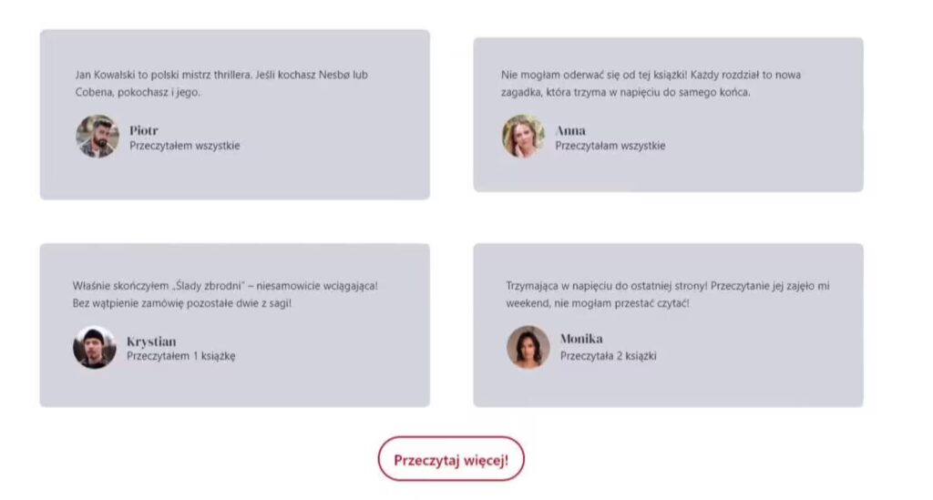 Landing Page sekcja opinie klientów Sprzedaż książki Blog CraftedWP