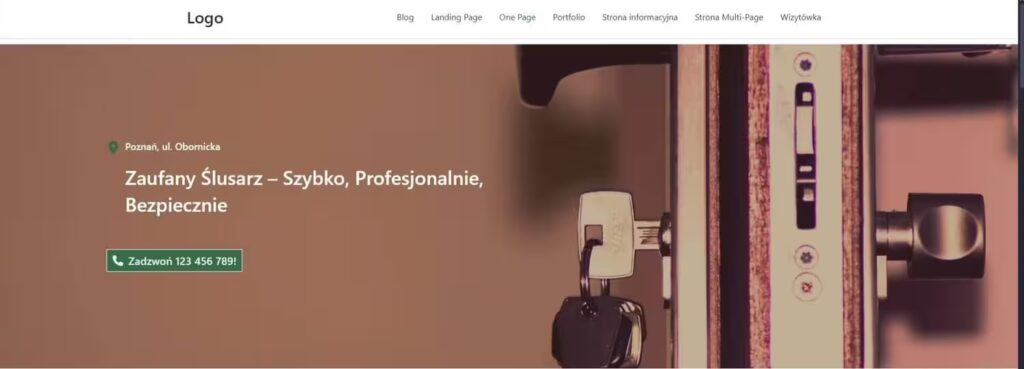 One Page sekcja hero strona Ślusarza Blog CraftedWP