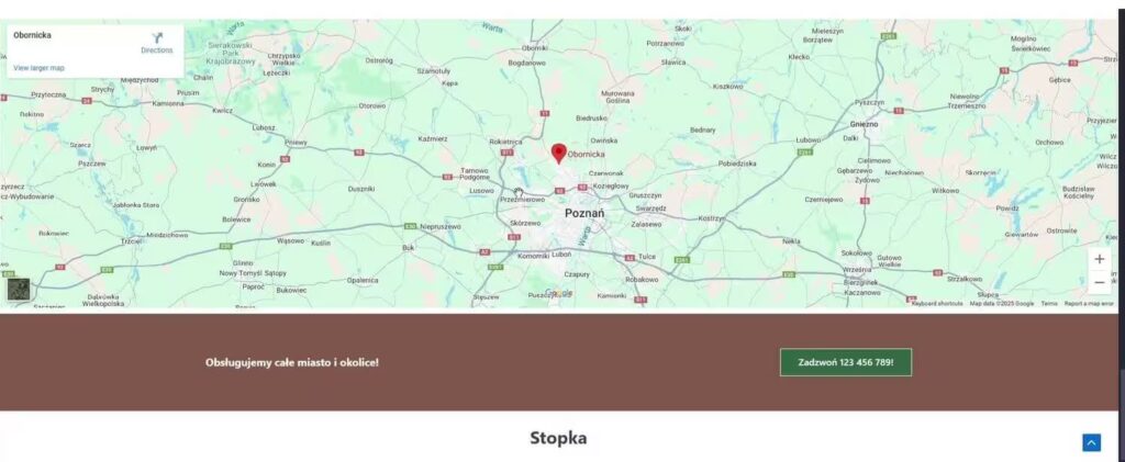 One Page sekcja mapa dojazdu strona Ślusarza Blog CraftedWP