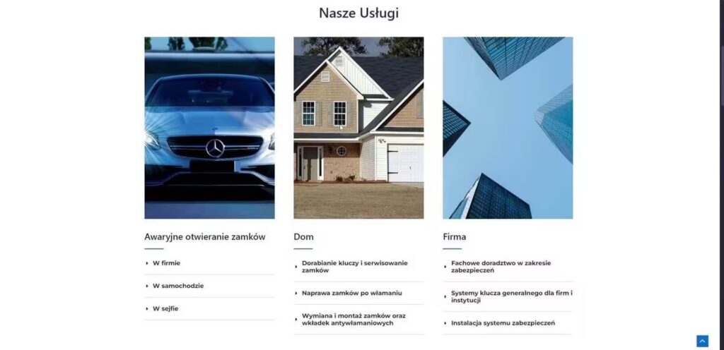 One Page sekcja usług strona Ślusarza Blog CraftedWP