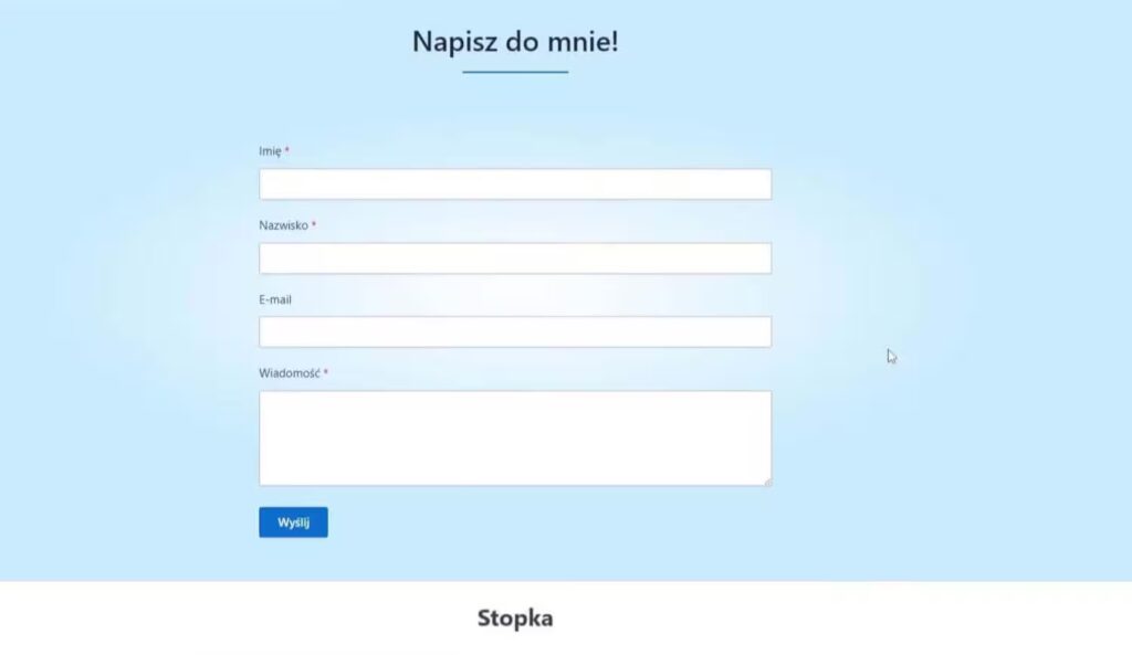 Portfolio sekcja formularz kontaktowy Web Developer Blog CraftedWP