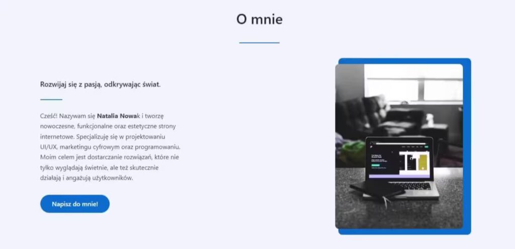 Portfolio sekcja o mnie Web Developer Blog CraftedWP