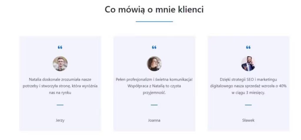 Portfolio sekcja opinie Web Developer Blog CraftedWP
