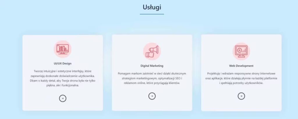 Portfolio sekcja usługi Web Developer Blog CraftedWP