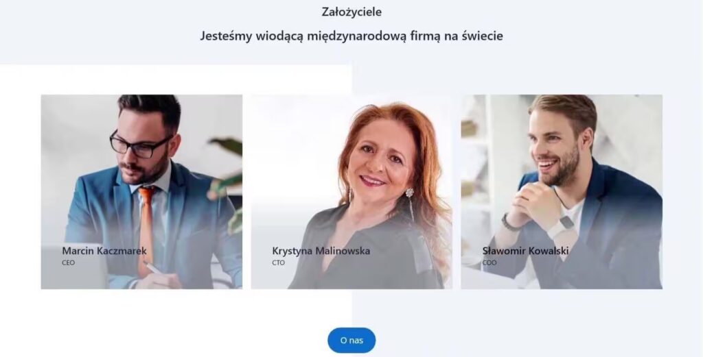 Strona MultiPage sekcja założyciele firma konstrukcyjna Blog CraftedWP