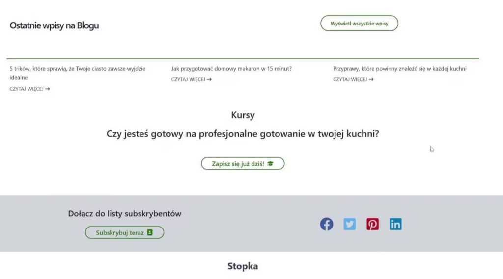 Strona informacyjna sekcja blog kurs gotowania Blog CraftedWP