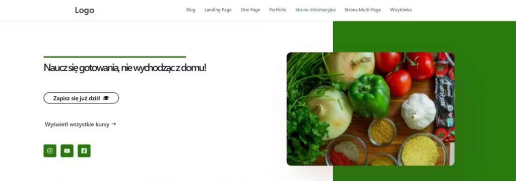Strona informacyjna sekcja hero kurs gotowania Blog CraftedWP
