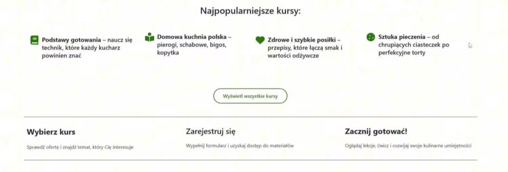 Strona informacyjna sekcja kursy kurs gotowania Blog CraftedWP