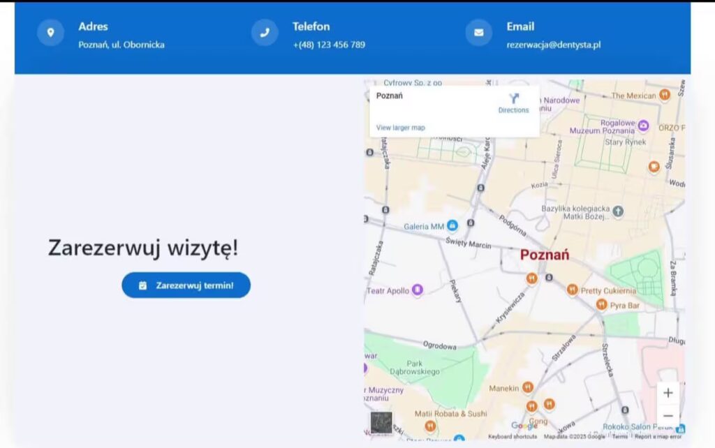 Wizytówka sekcja mapa dojazdu Blog CraftedWP