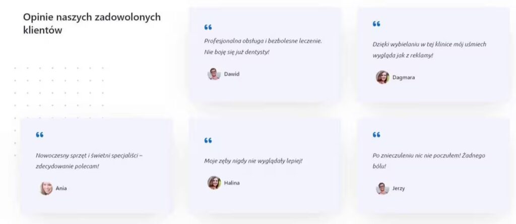 Wizytówka sekcja opinie Blog CraftedWP